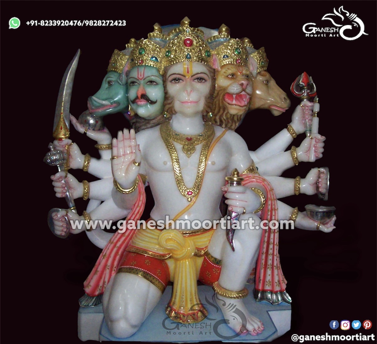 Panchmuki Marble Hanuman Murti