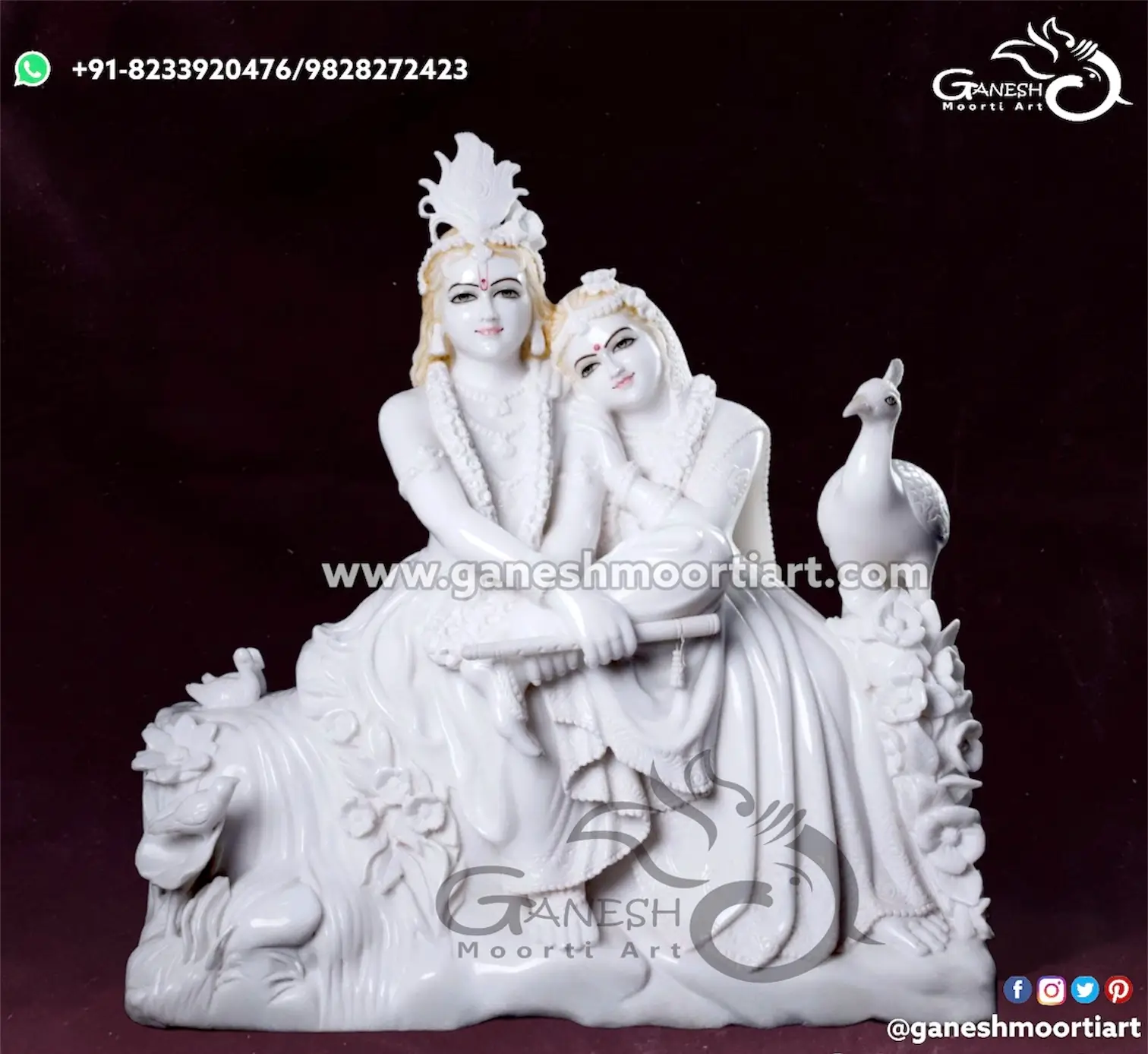 Sitting Radha Krishna marble Statue 
