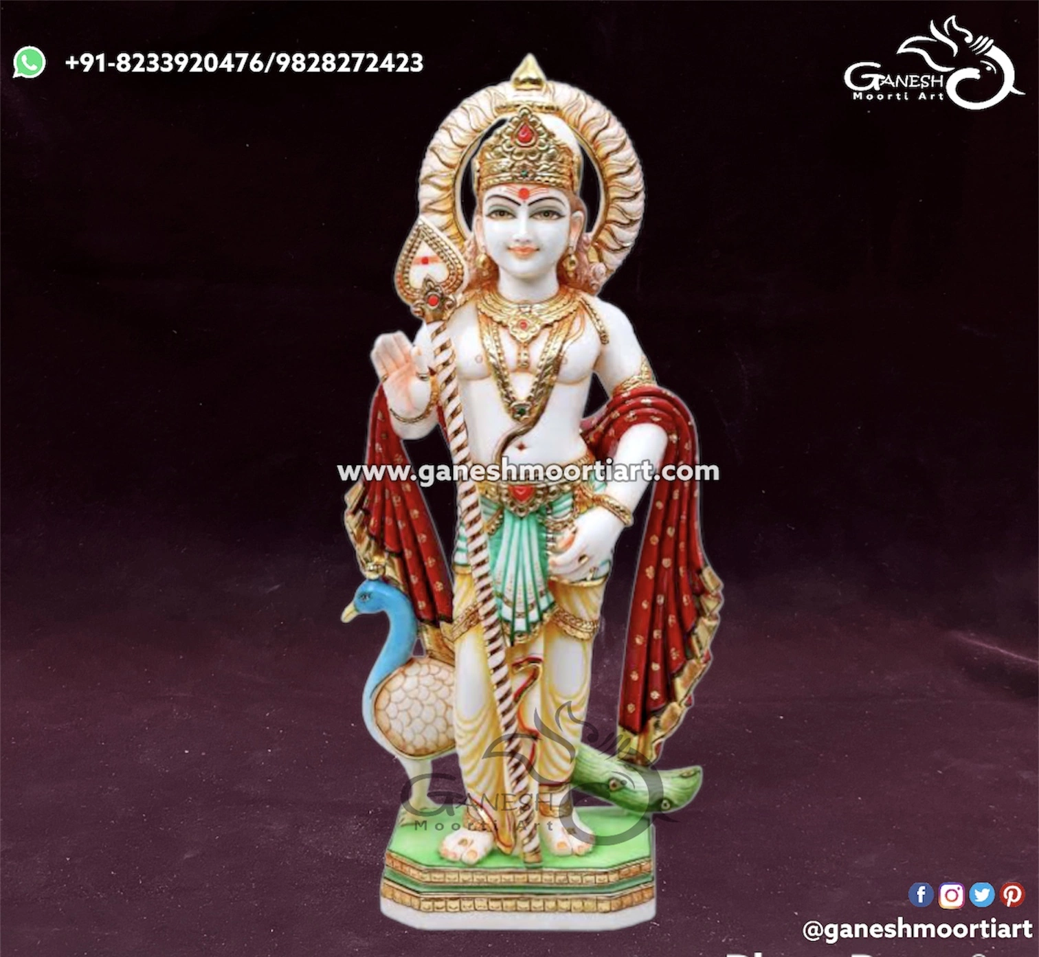 Marble Murugan Statue for Home