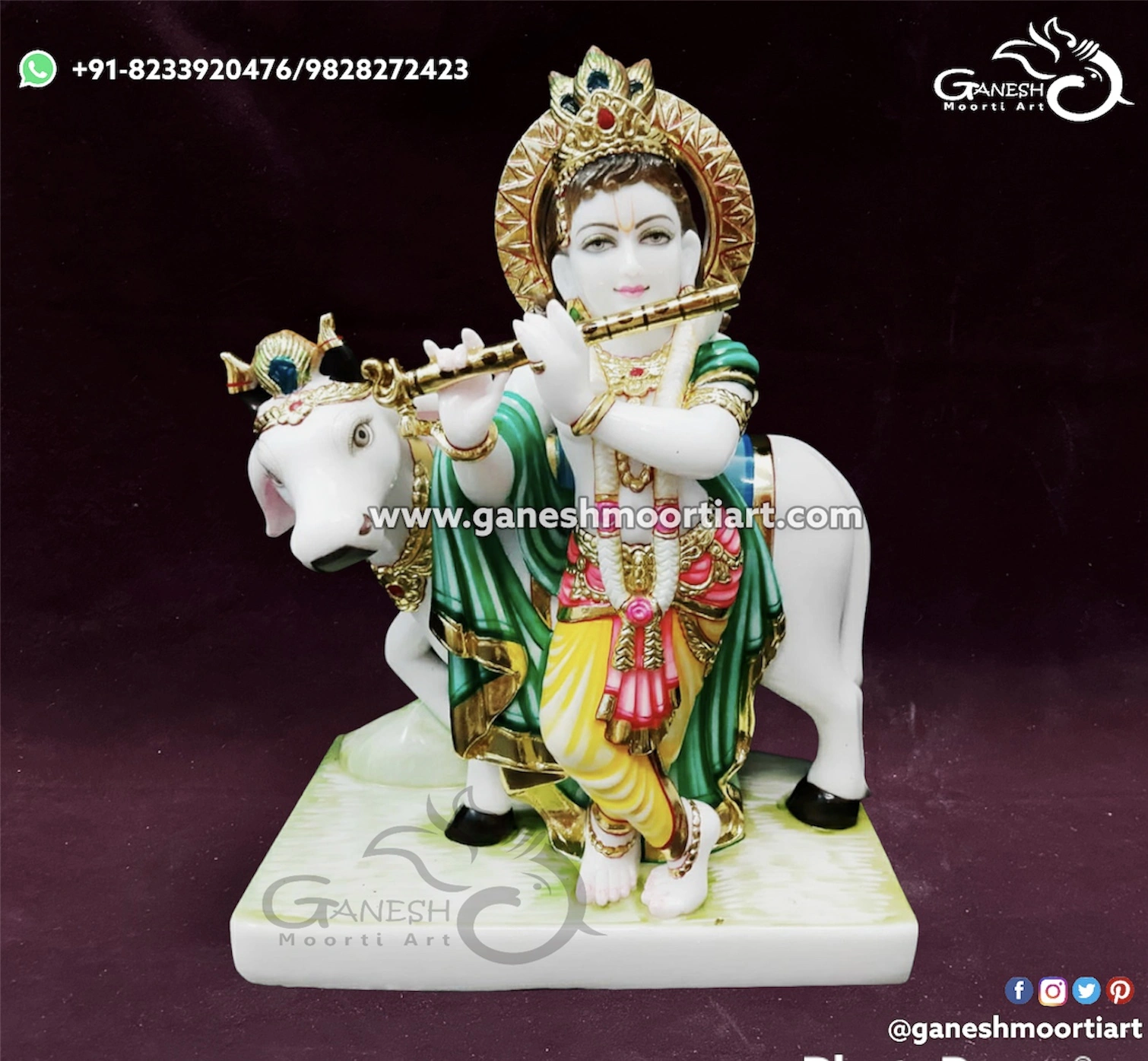 Buy Cow Krishna Idol Marble