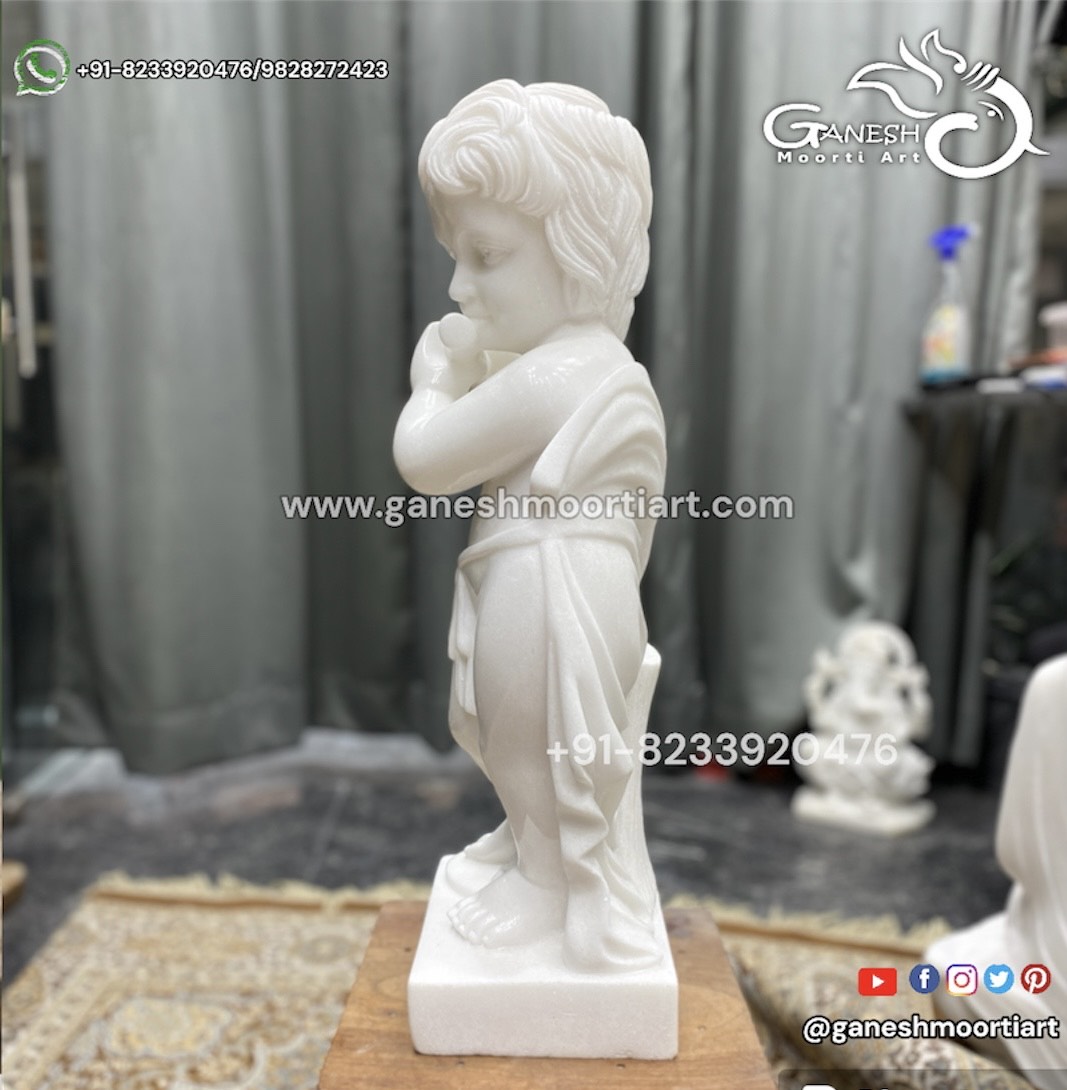 Hand carved decoration marble cherub statues with music