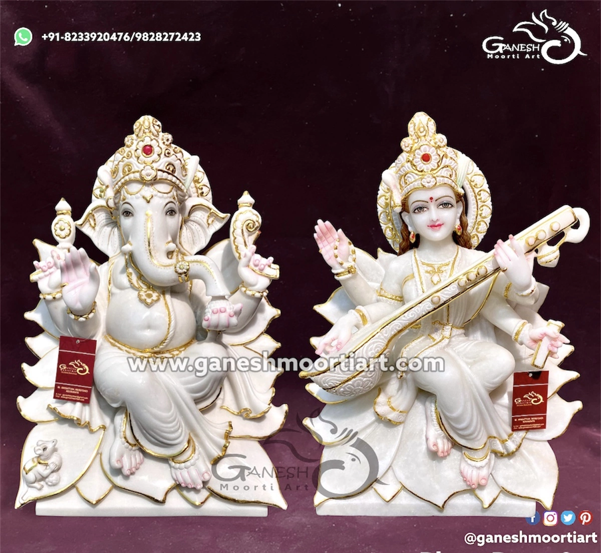 Buy Ganesh Saraswati Marble Statue